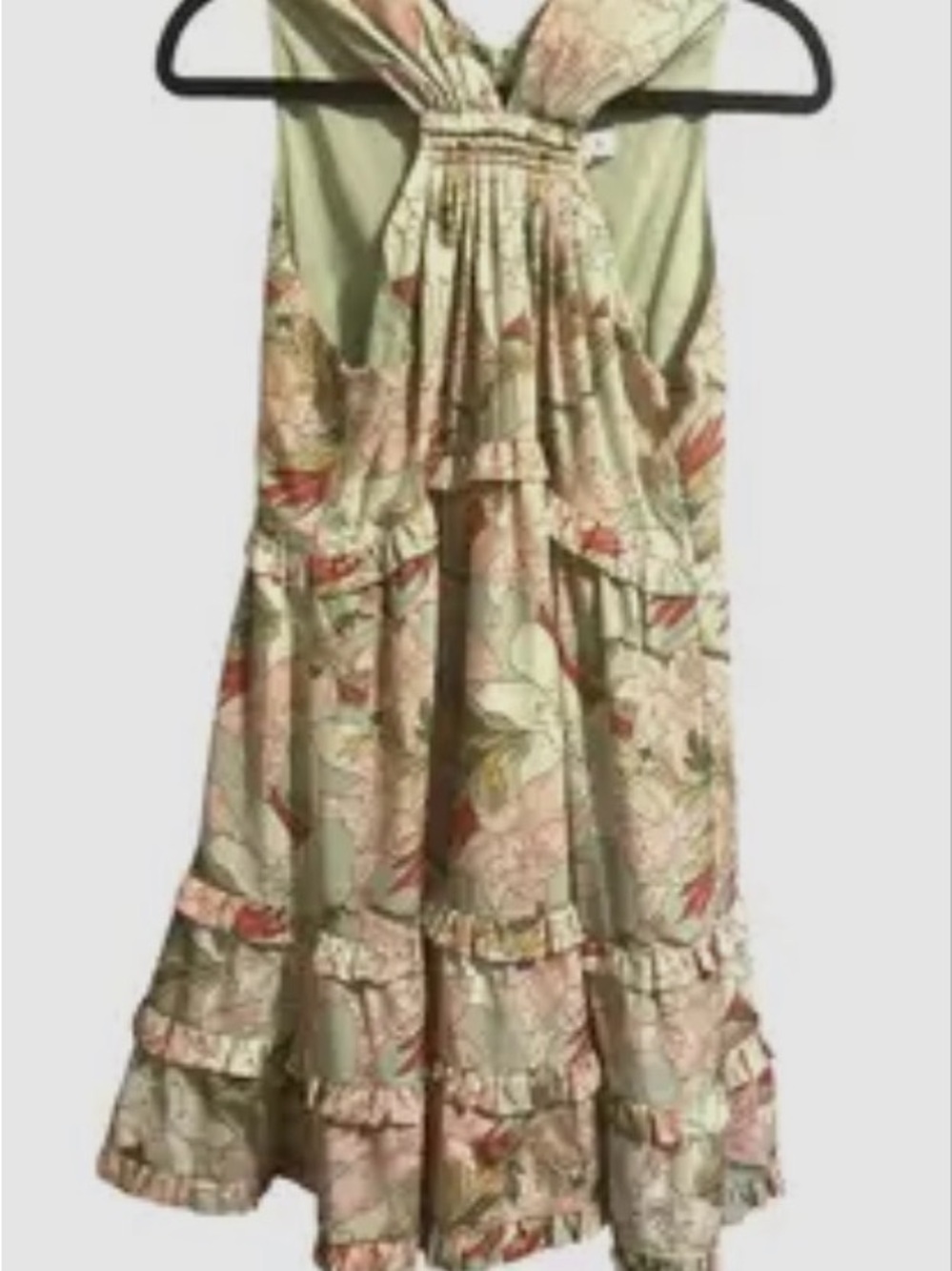 THML Women’ Boho Floral Tiered Mini Halter Dress Pink and Green size Lar…